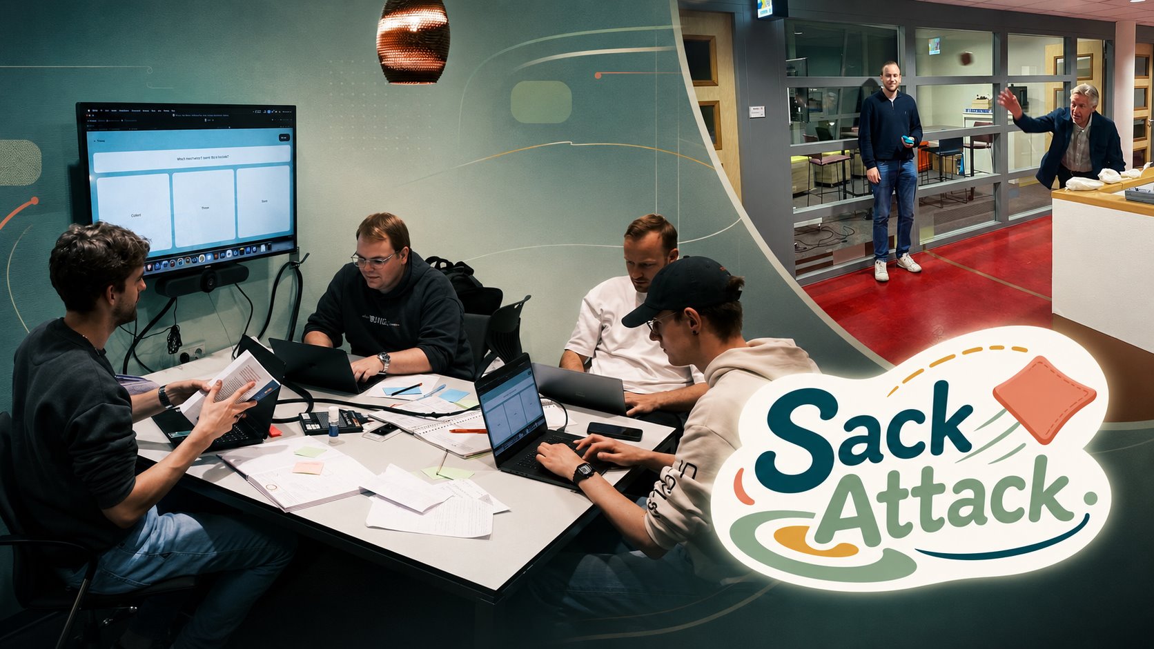 Team De Rode Ruiters werkt samen aan het Sack Attack-project.